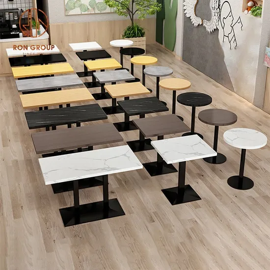 Customized Design Coffee Shop Restaurant Furniture Rattan Chair and Square Stainless Steel Table Base 